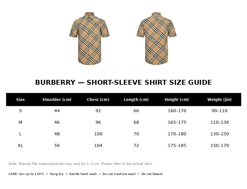 Burberry Casual Short-Sleeve Shirt#03 - English Size Chart