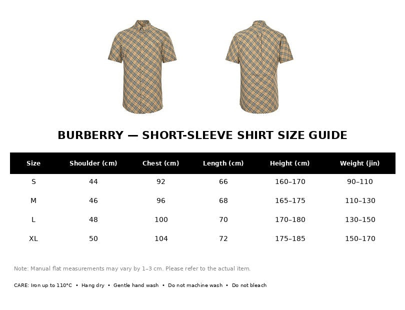Burberry Casual Short-Sleeve Shirt#05 - English Size Chart