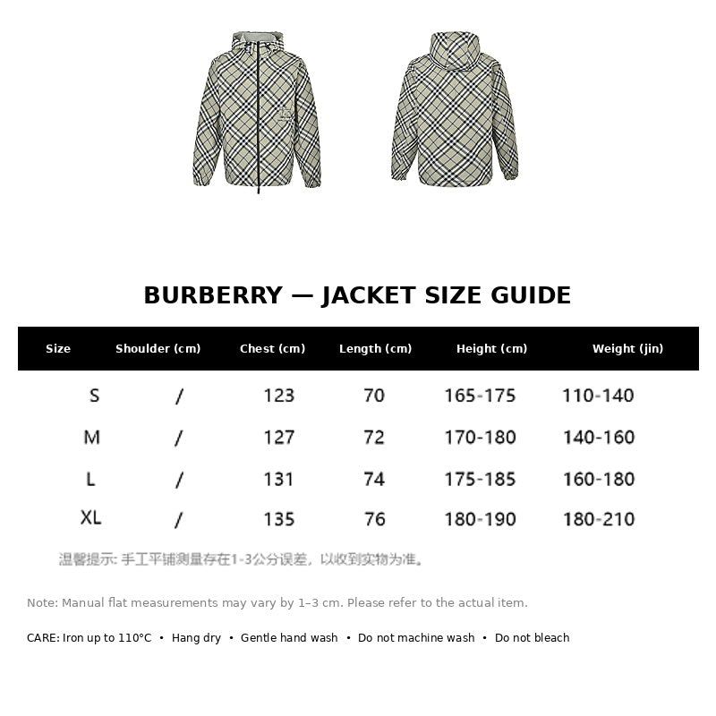 Burberry Casual Jacket#01 - English Size Chart