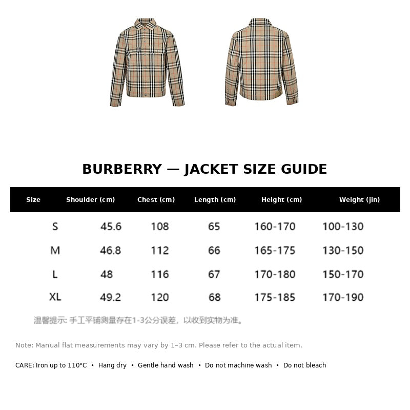 Burberry Casual Jacket#03 - English Size Chart