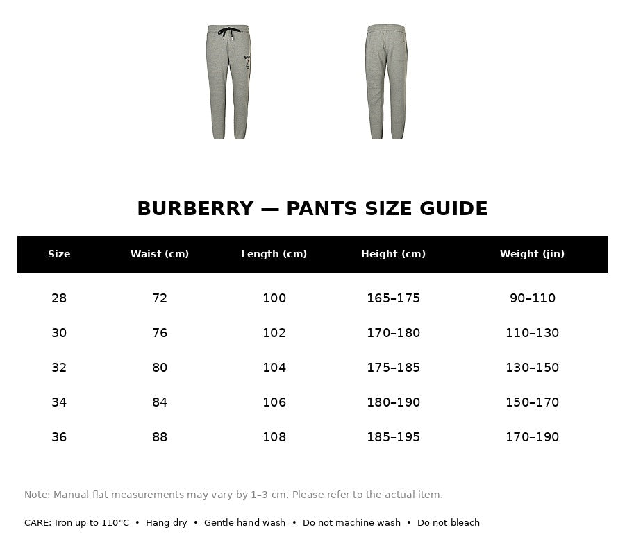 Burberry Casual Pants#17 - English Size Chart