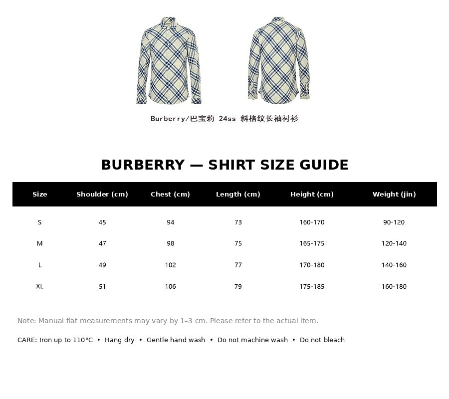 Burberry Casual Shirt#14 - English Size Chart