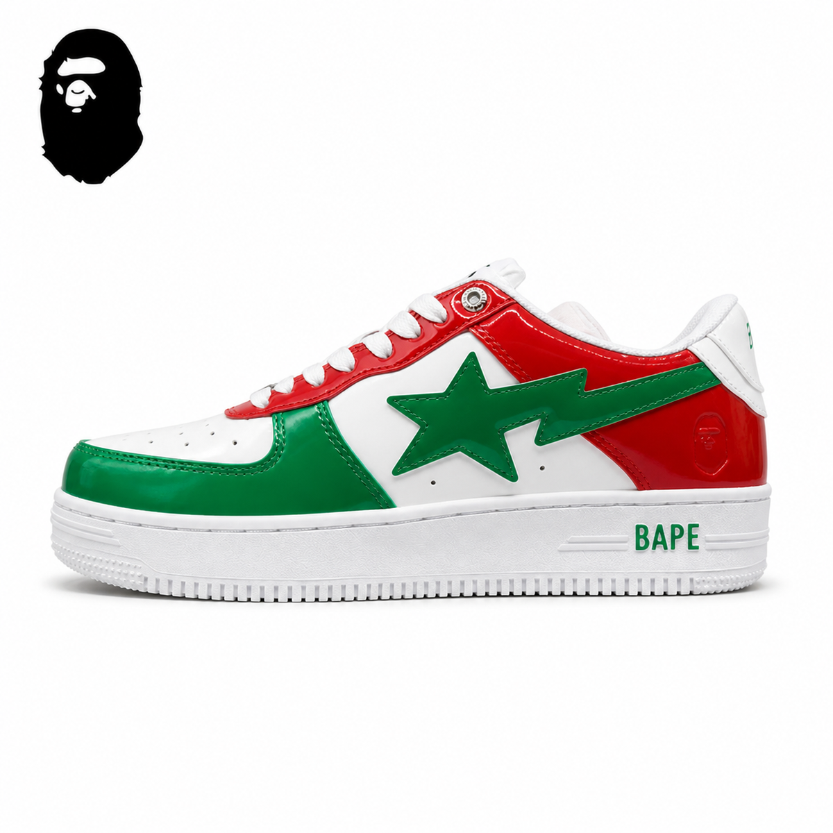 BAPE STA Low-Top Sneakers - Green/Red/White