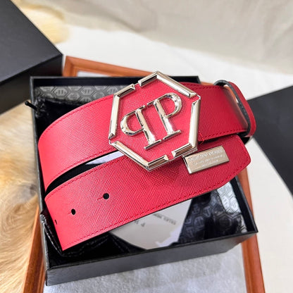 PP Leather Logo Red Belt #16