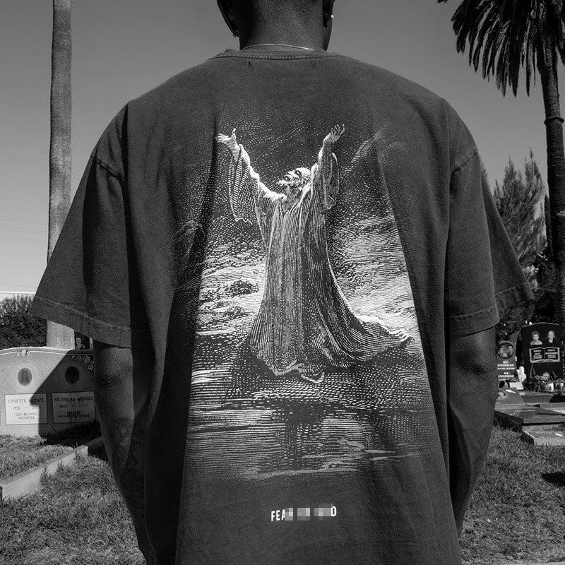 F0G-Washed fabric printed T-shirt