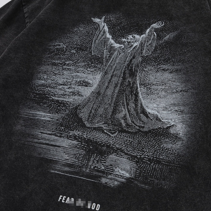F0G-Washed fabric printed T-shirt