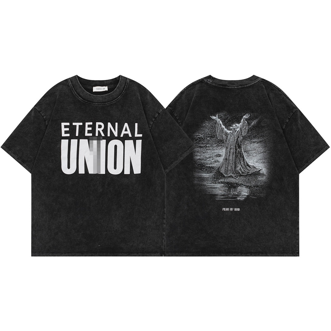F0G-Washed fabric printed T-shirt