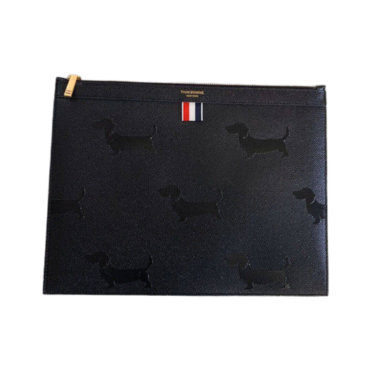 Premium Leather Clutch Bag - Signature Dog Print Design 33CM
