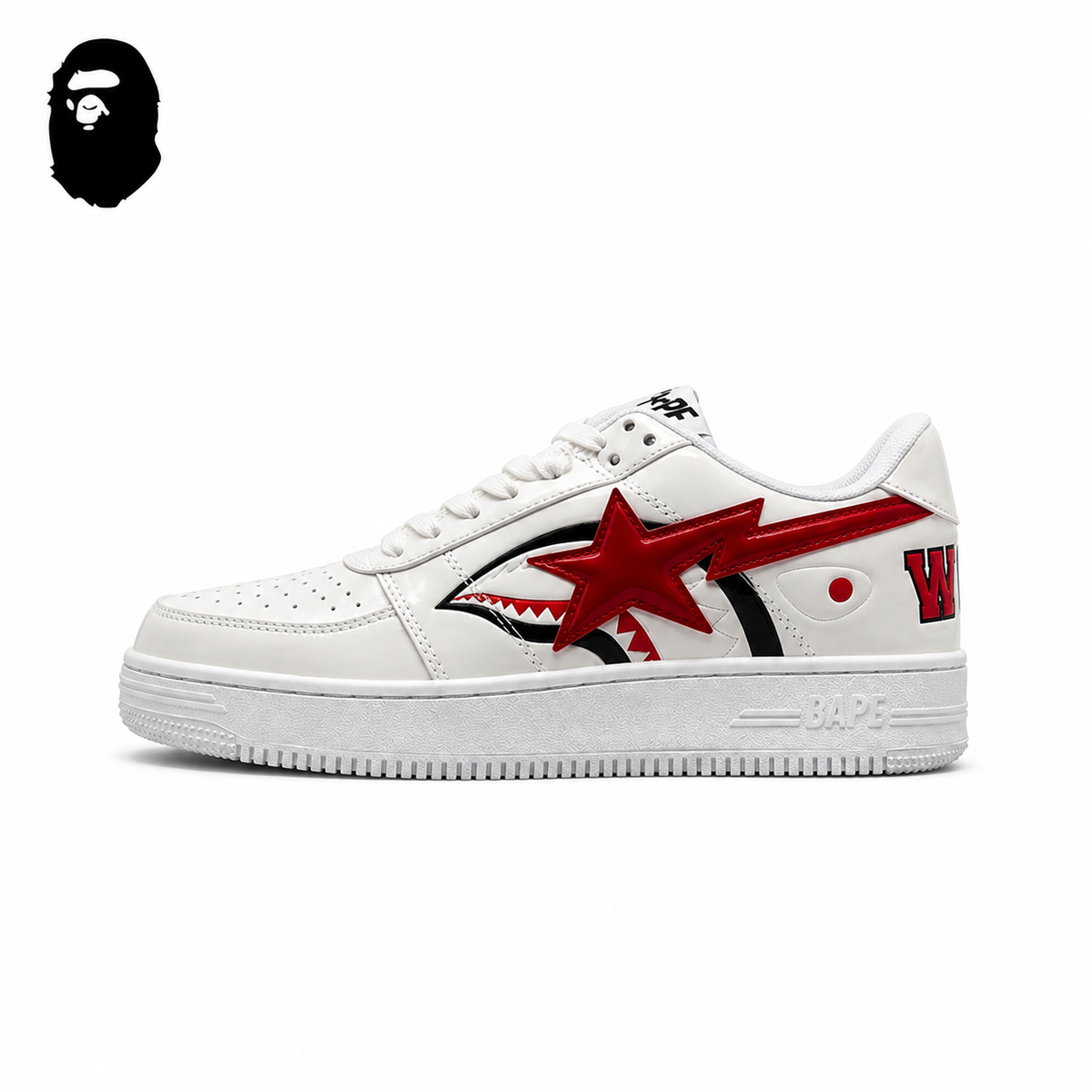 BAPE STA Shark Low-Top Sneakers - White/Red