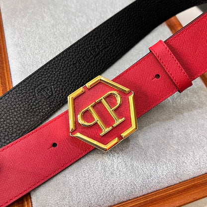 PP Leather Logo Red Belt #16
