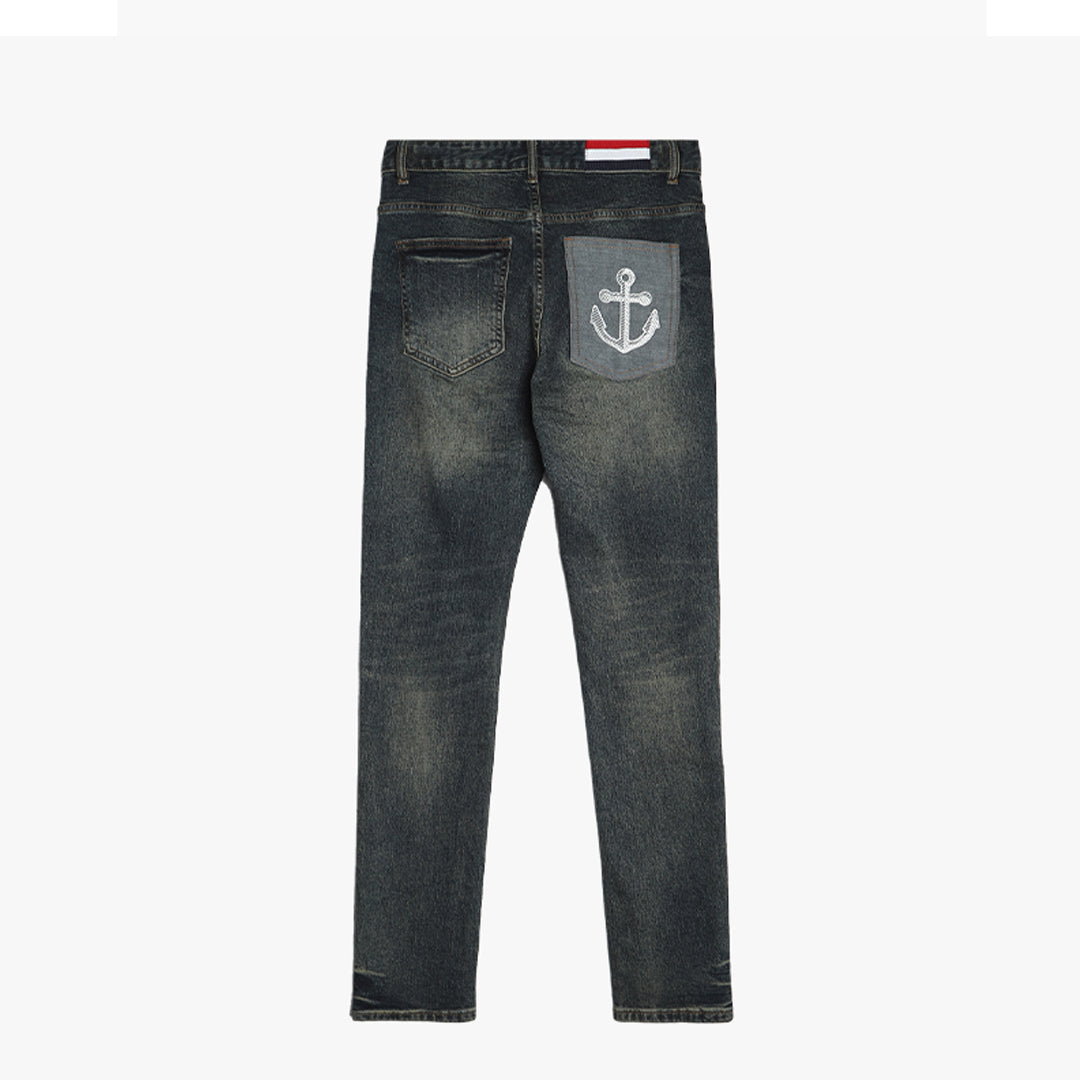 4-Bar Embroidery Jeans