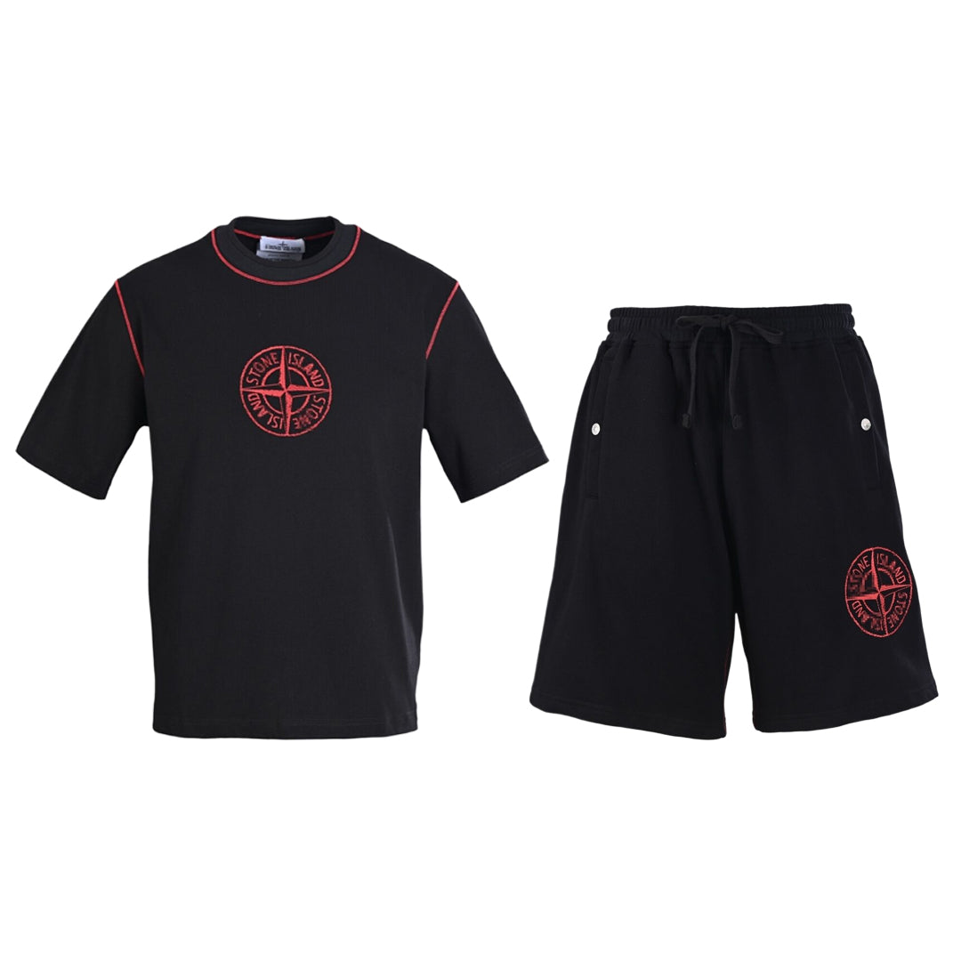 ST-Black and red badge embroidery sports suit
