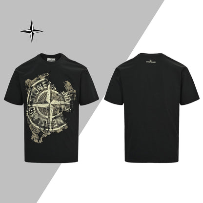 ST-Mottled compass print T-shirt