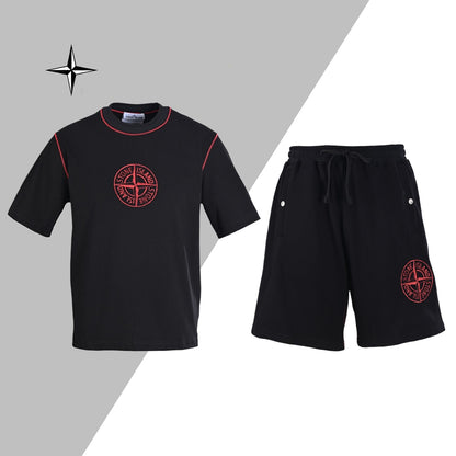 ST-Black and red badge embroidery sports suit