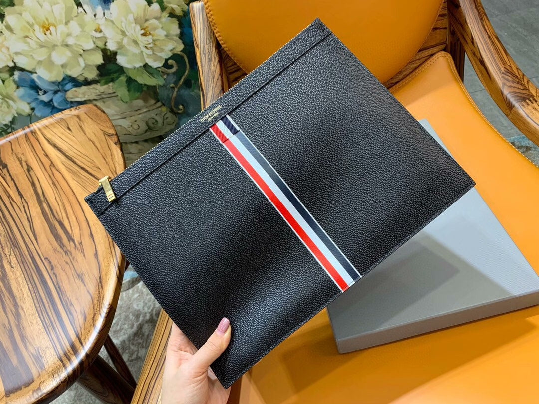 Premium Leather Clutch Bag - Signature Three-Color Woven Design