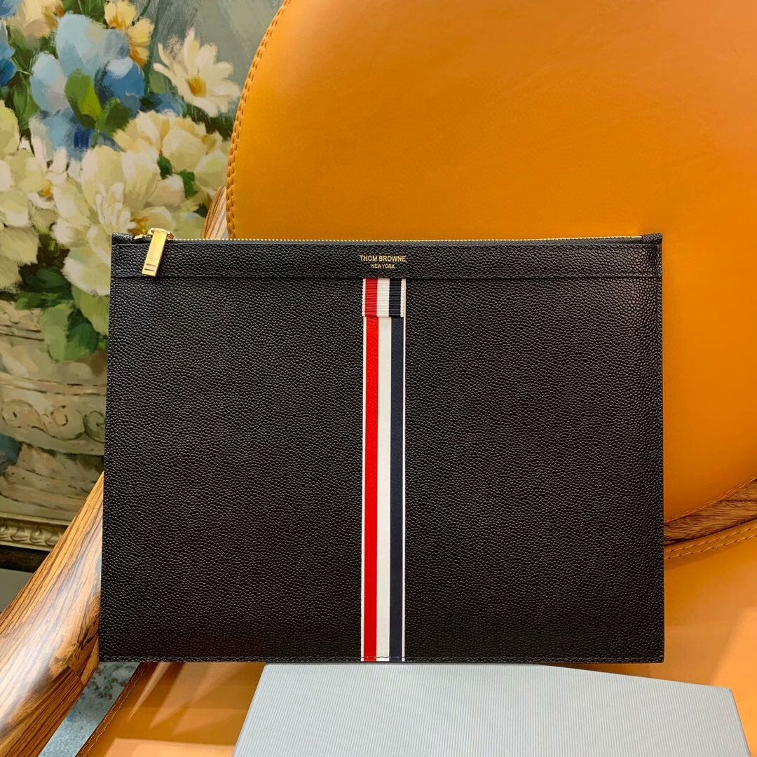 Premium Leather Clutch Bag - Signature Three-Color Woven Design