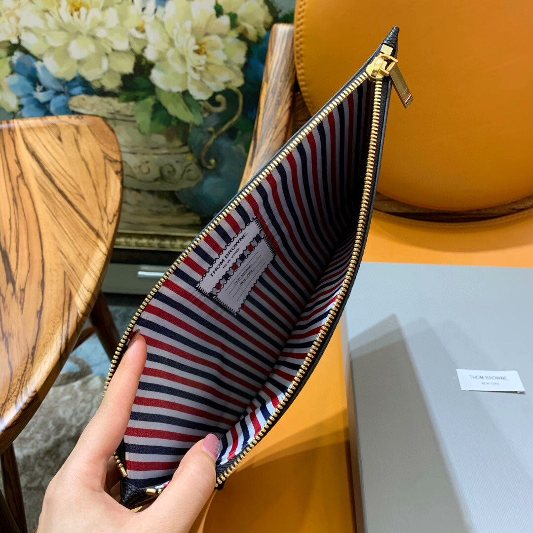 Premium Leather Clutch Bag - Signature Three-Color Woven Design