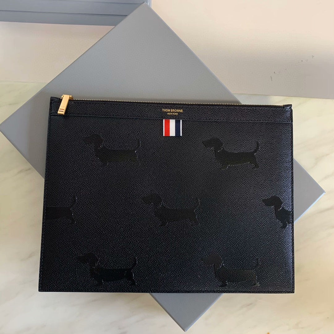 Premium Leather Clutch Bag - Signature Dog Print Design 33CM