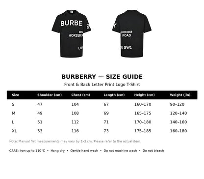 Burberry Casual T-shirt#01 - English Size Chart