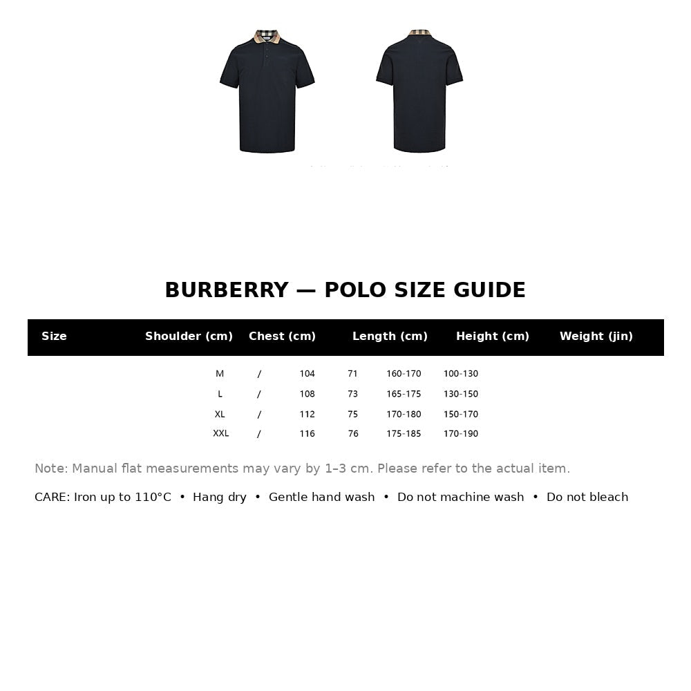 Burberry Casual Polo Shirt#01 - English Size Chart