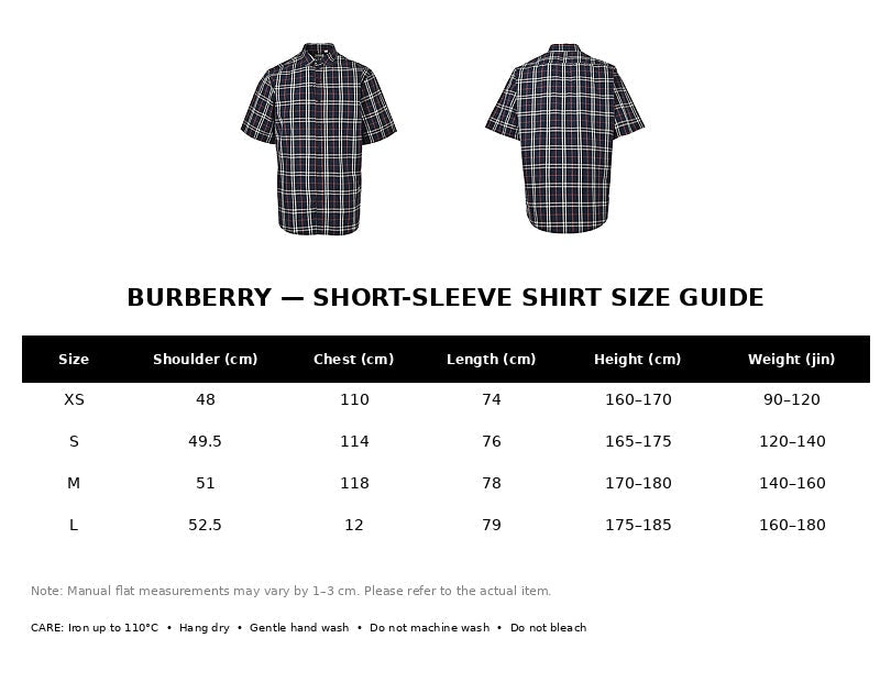 Burberry Casual Short-Sleeve Shirt#01 - English Size Chart