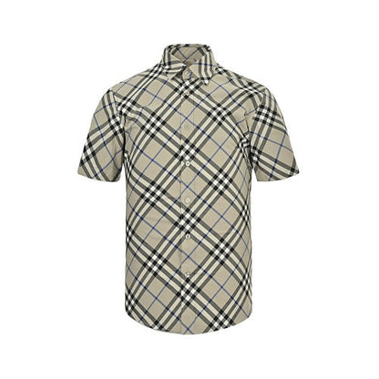 Burberry Casual Short-Sleeve Shirt#03 - Light Beige Check Front