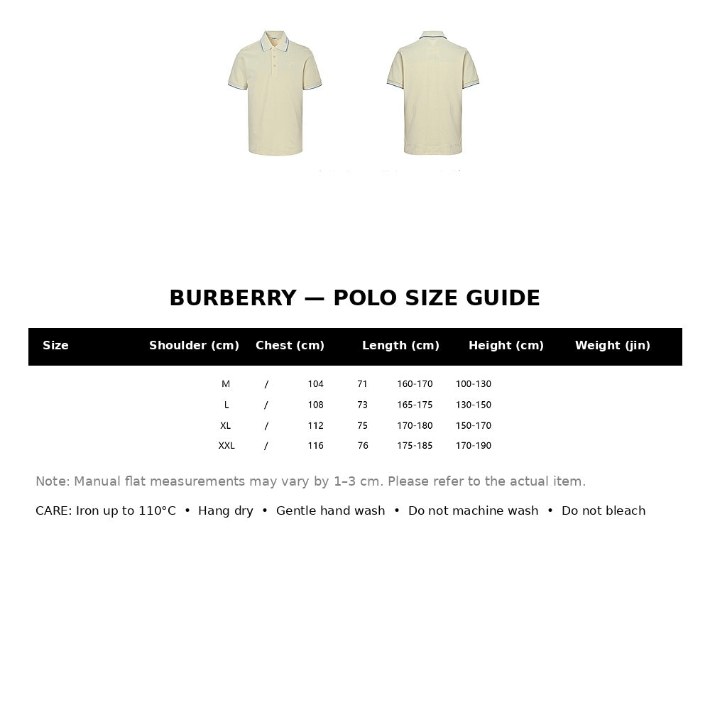 Burberry Casual Polo Shirt#05 - English Size Chart