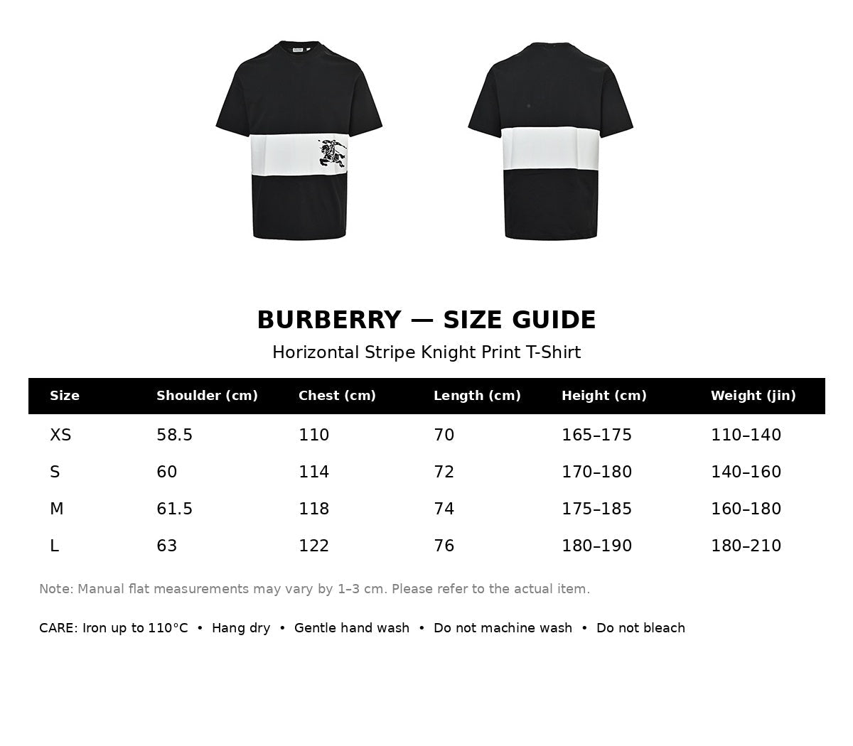 Burberry Casual T-shirt#04 - English Size Chart
