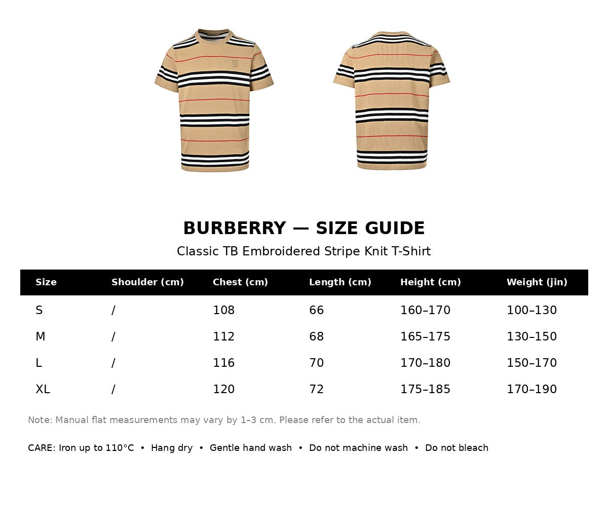 Burberry Casual T-shirt#05 - English Size Chart