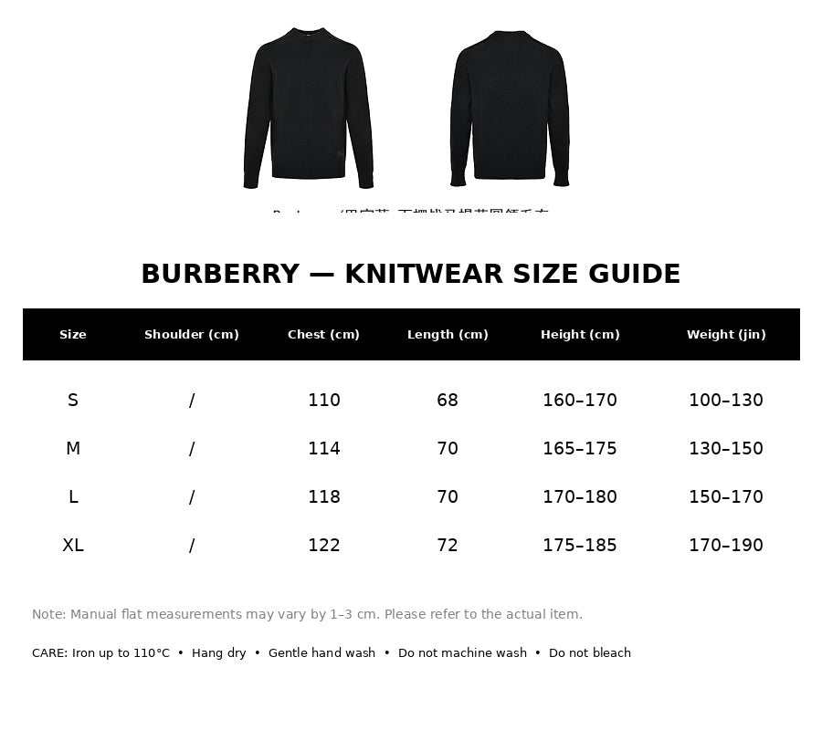Burberry Casual Knitwear#18 - English Size Chart