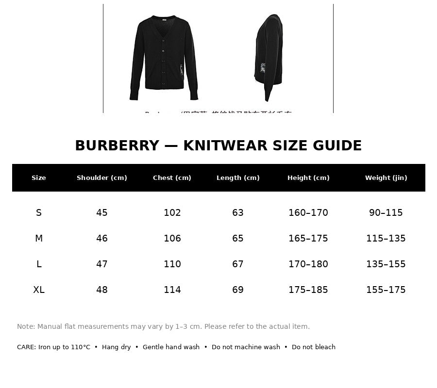 Burberry Casual Knitwear#19 - English Size Chart