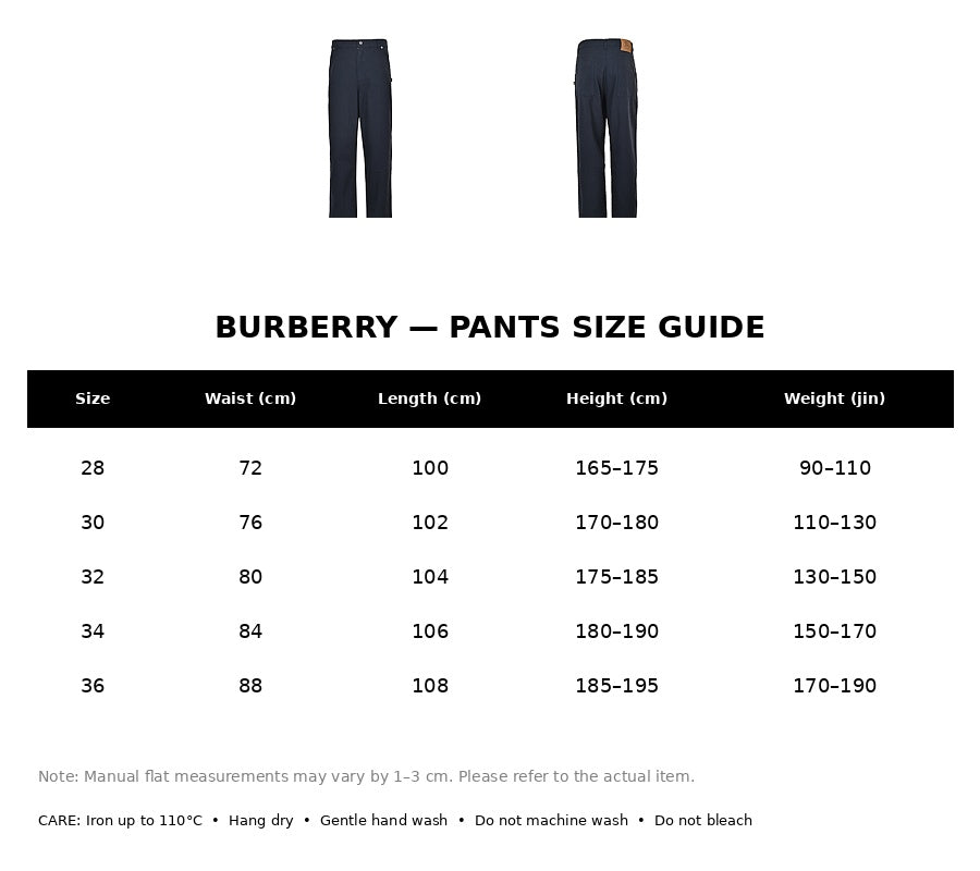 Burberry Casual Pants#04 - English Size Chart
