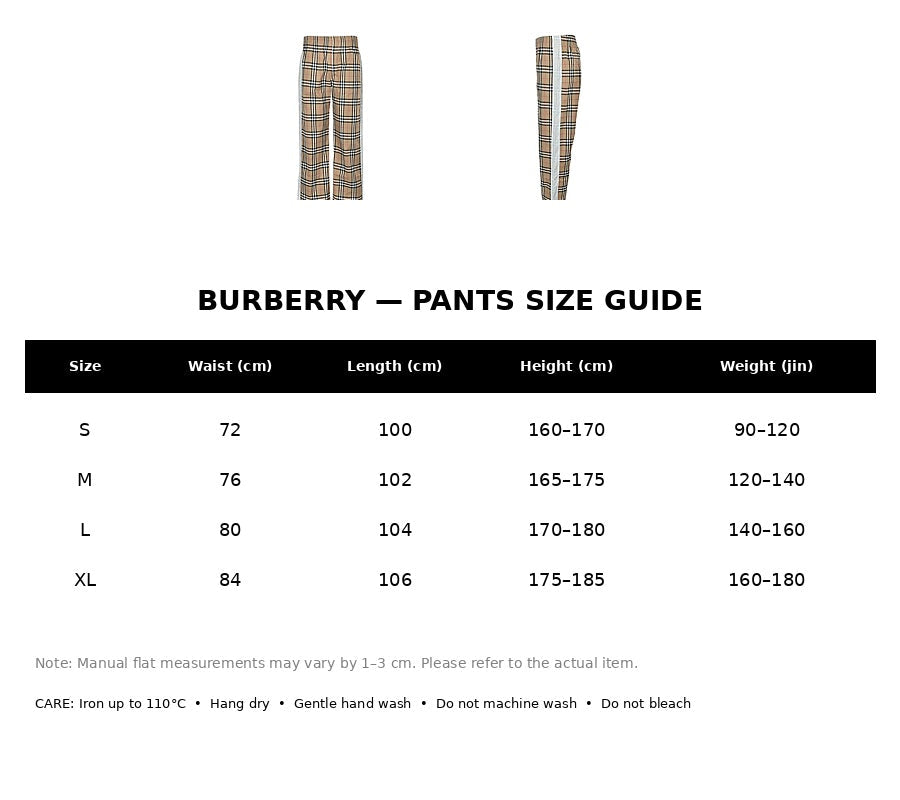 Burberry Casual Pants#08 - English Size Chart