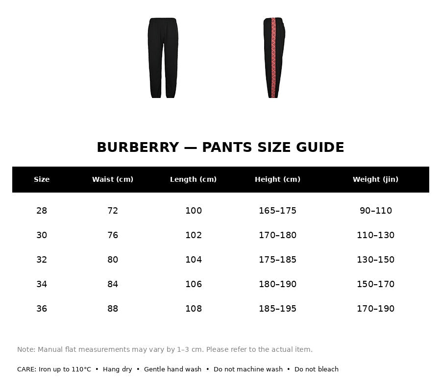 Burberry Casual Pants#09 - English Size Chart