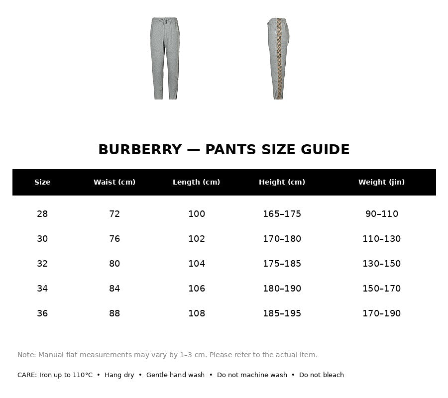 Burberry Casual Pants#15 - English Size Chart