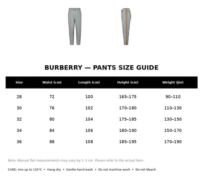 Burberry Casual Pants#15 - English Size Chart