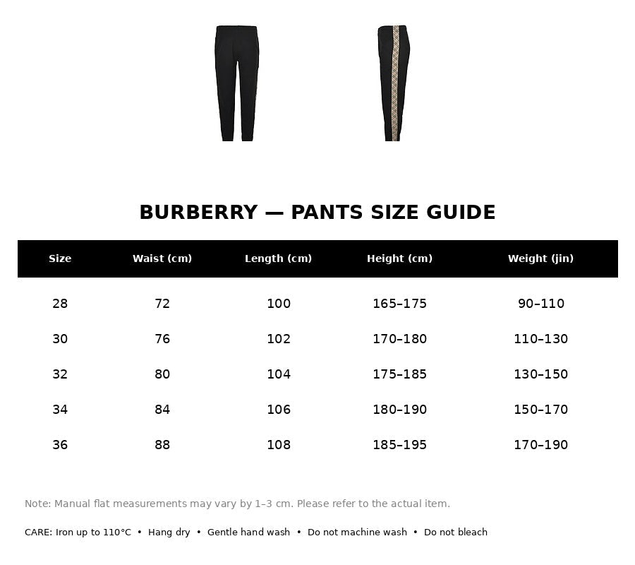 Burberry Casual Pants#20 - English Size Chart