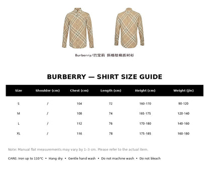 Burberry Casual Shirt#01 - English Size Chart