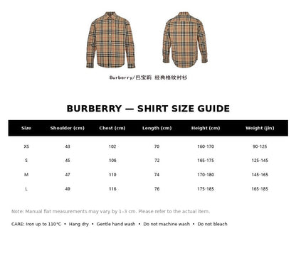 Burberry Casual Shirt#11 - English Size Chart