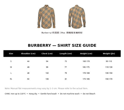 Burberry Casual Shirt#15 - English Size Chart