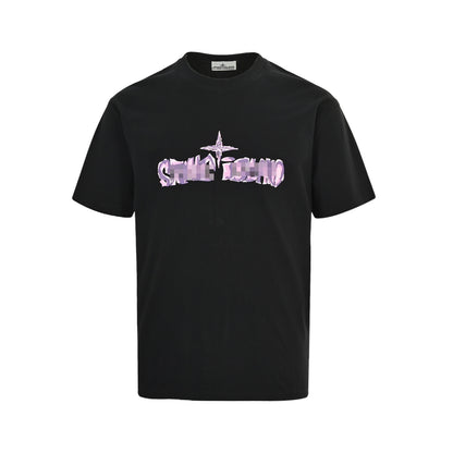 ST-Oil painting letter logo print T-shirt